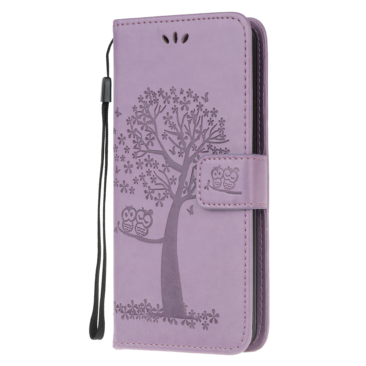 Imprint Tree Owl Wallet Leather Cover Stand Case for Samsung Galaxy S20 Lite/S20 Fan Edition - Light Purple