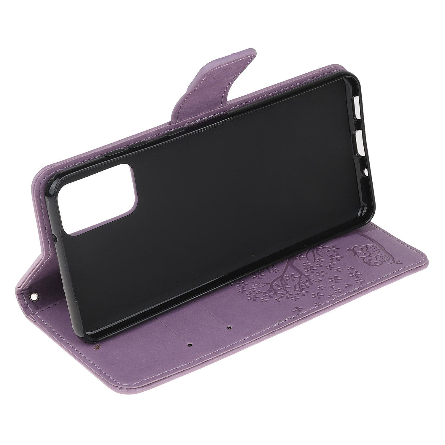 Imprint Tree Owl Wallet Leather Cover Stand Case for Samsung Galaxy S20 Lite/S20 Fan Edition - Light Purple