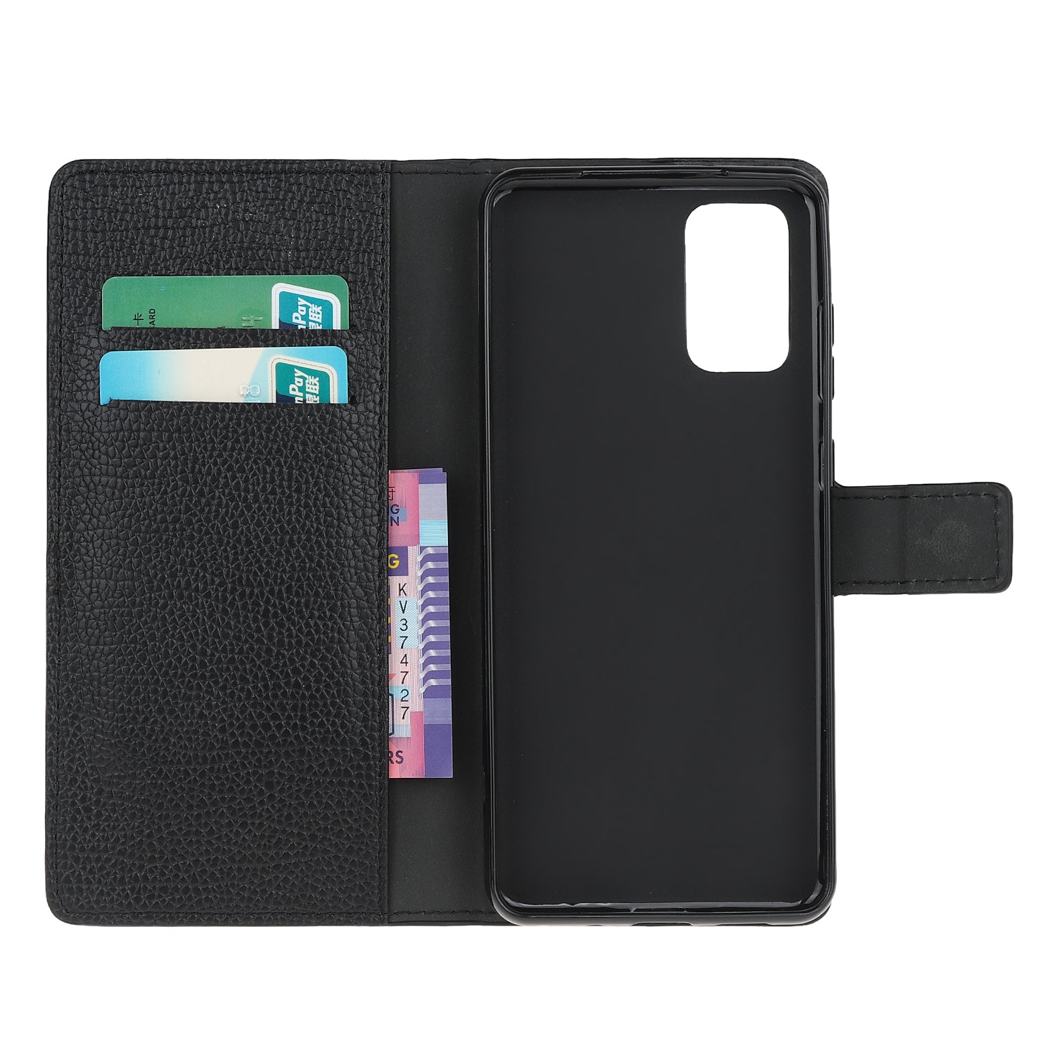 Litchi Skin Leather Wallet Case Protector for Samsung Galaxy S20 Lite/S20 Fan Edition- Black