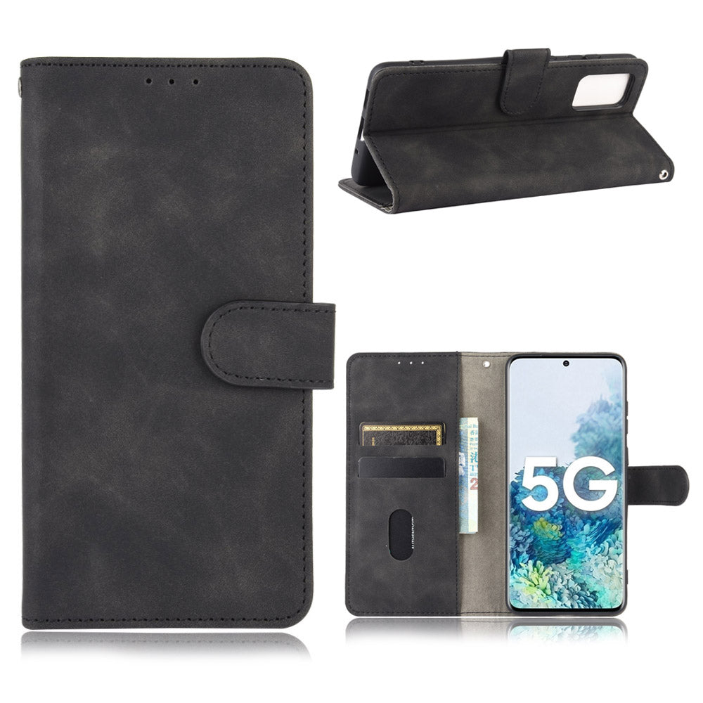 Skin-touch Leather Protector Wallet Stand Flip Case for Samsung Galaxy S20 Lite/Fan Edition/FE 5G/4G - Black