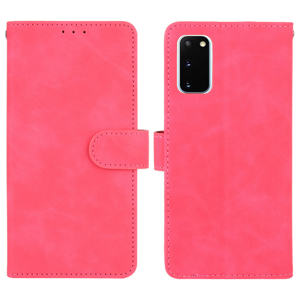 Skin-touch Leather Protector Wallet Stand Flip Case for Samsung Galaxy S20 Lite/Fan Edition/FE 5G/4G - Red