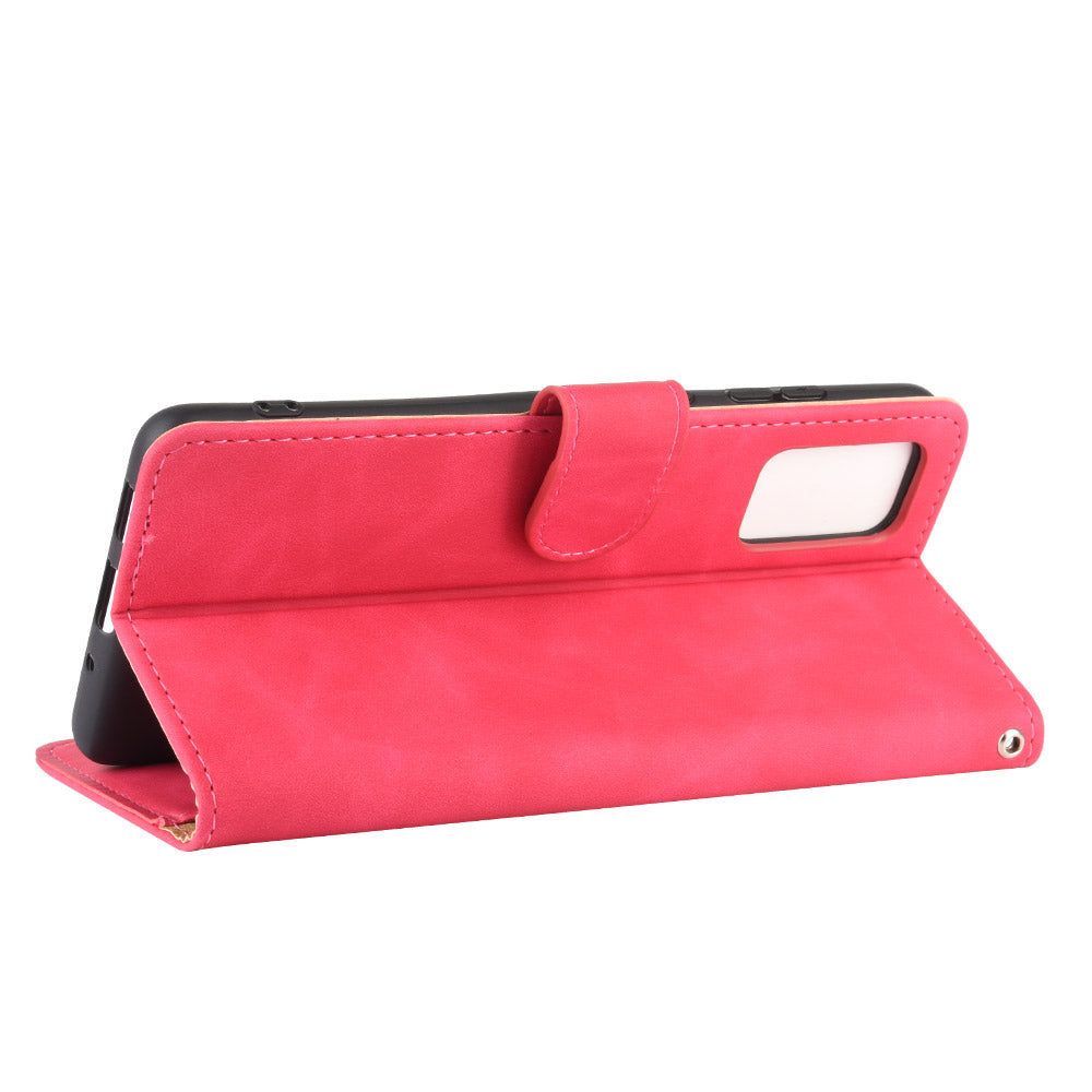 Skin-touch Leather Protector Wallet Stand Flip Case for Samsung Galaxy S20 Lite/Fan Edition/FE 5G/4G - Red