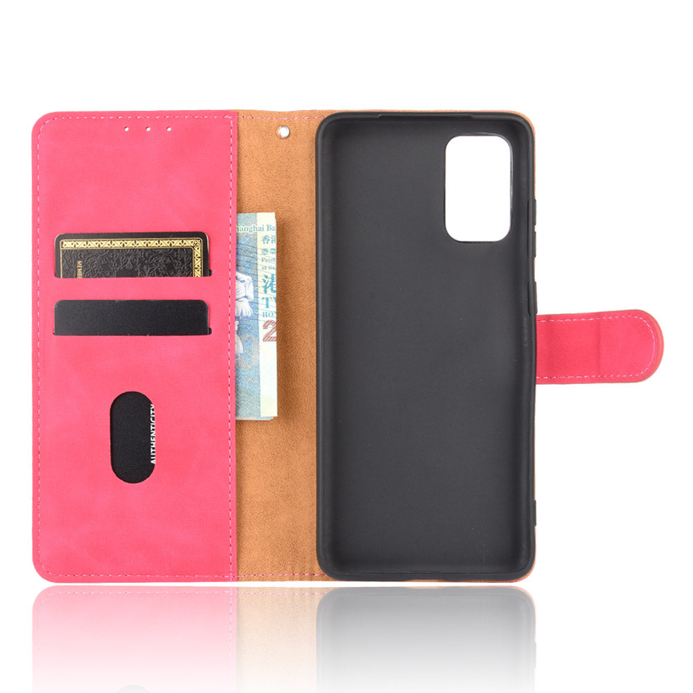 Skin-touch Leather Protector Wallet Stand Flip Case for Samsung Galaxy S20 Lite/Fan Edition/FE 5G/4G - Red