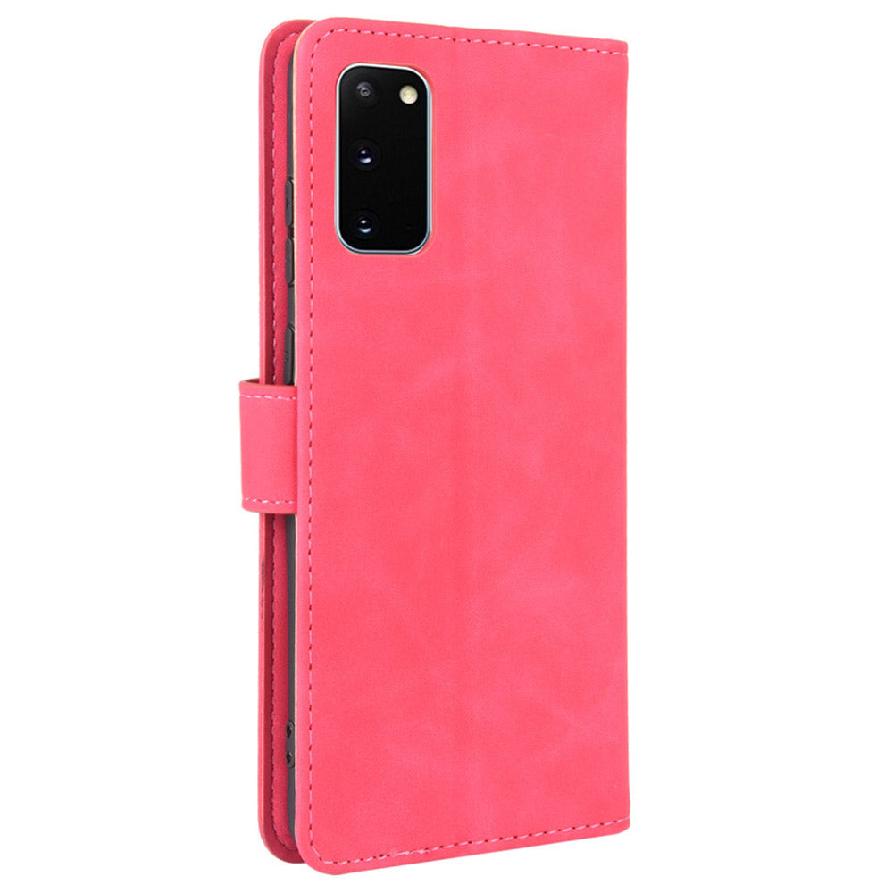 Skin-touch Leather Protector Wallet Stand Flip Case for Samsung Galaxy S20 Lite/Fan Edition/FE 5G/4G - Red