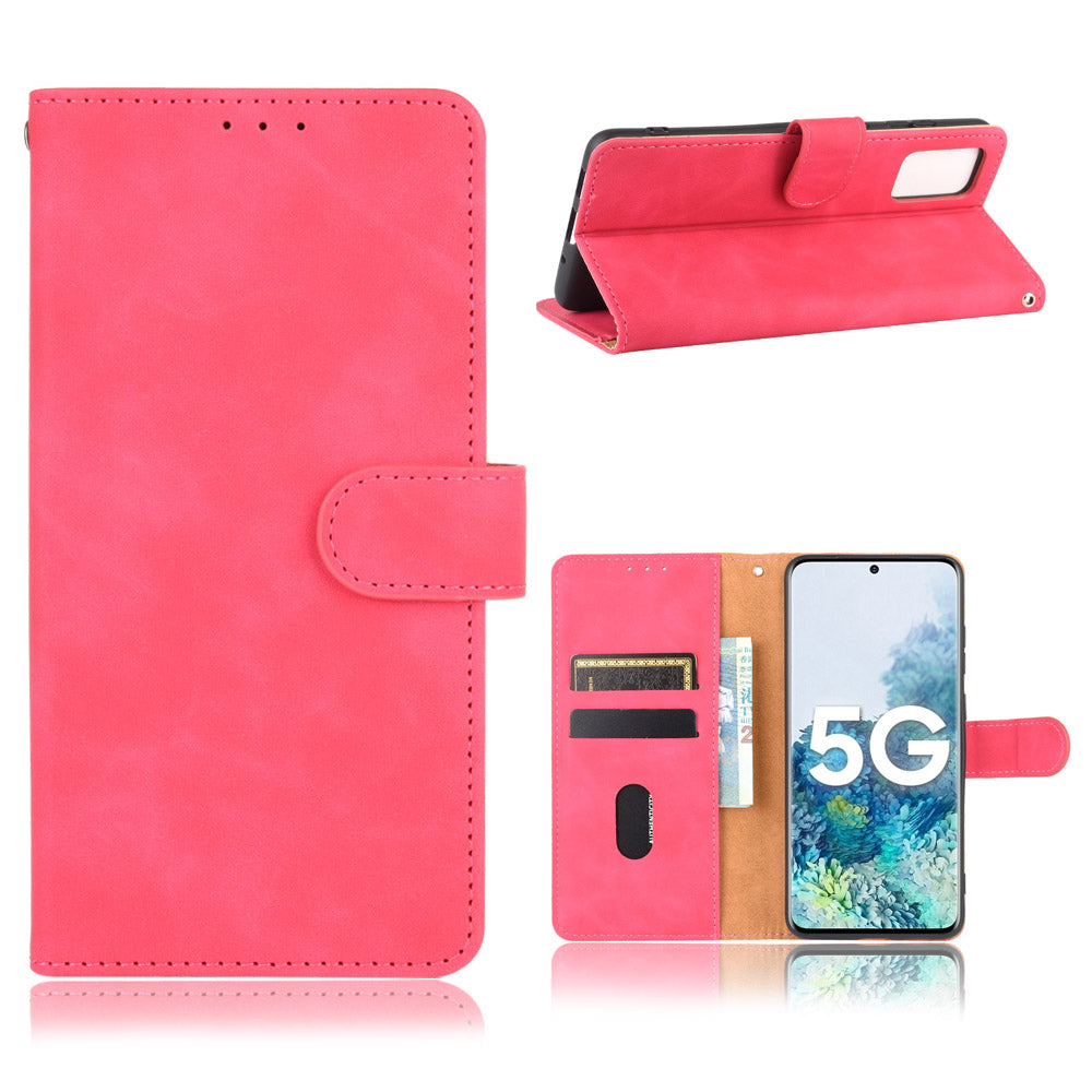 Skin-touch Leather Protector Wallet Stand Flip Case for Samsung Galaxy S20 Lite/Fan Edition/FE 5G/4G - Red