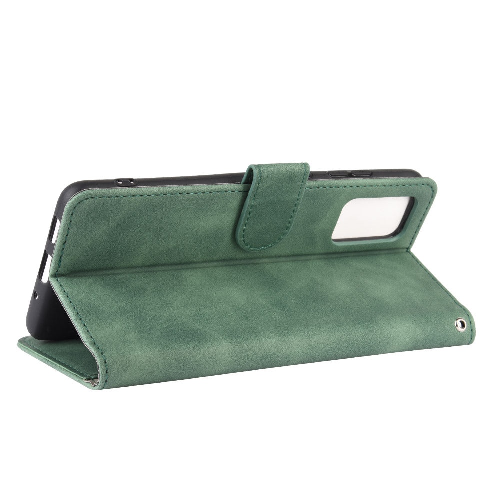 Skin-touch Leather Protector Wallet Stand Flip Case for Samsung Galaxy S20 Lite/Fan Edition/FE 5G/4G - Green