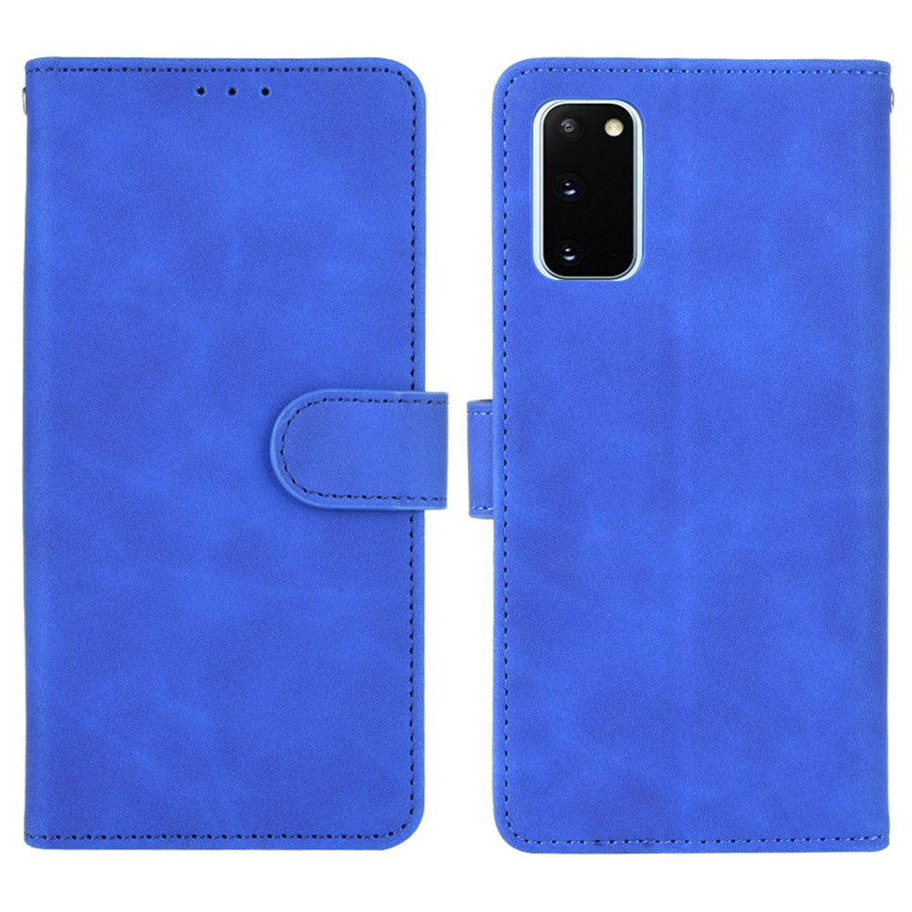 Skin-touch Leather Protector Wallet Stand Flip Case for Samsung Galaxy S20 Lite/Fan Edition/FE 5G/4G - Blue