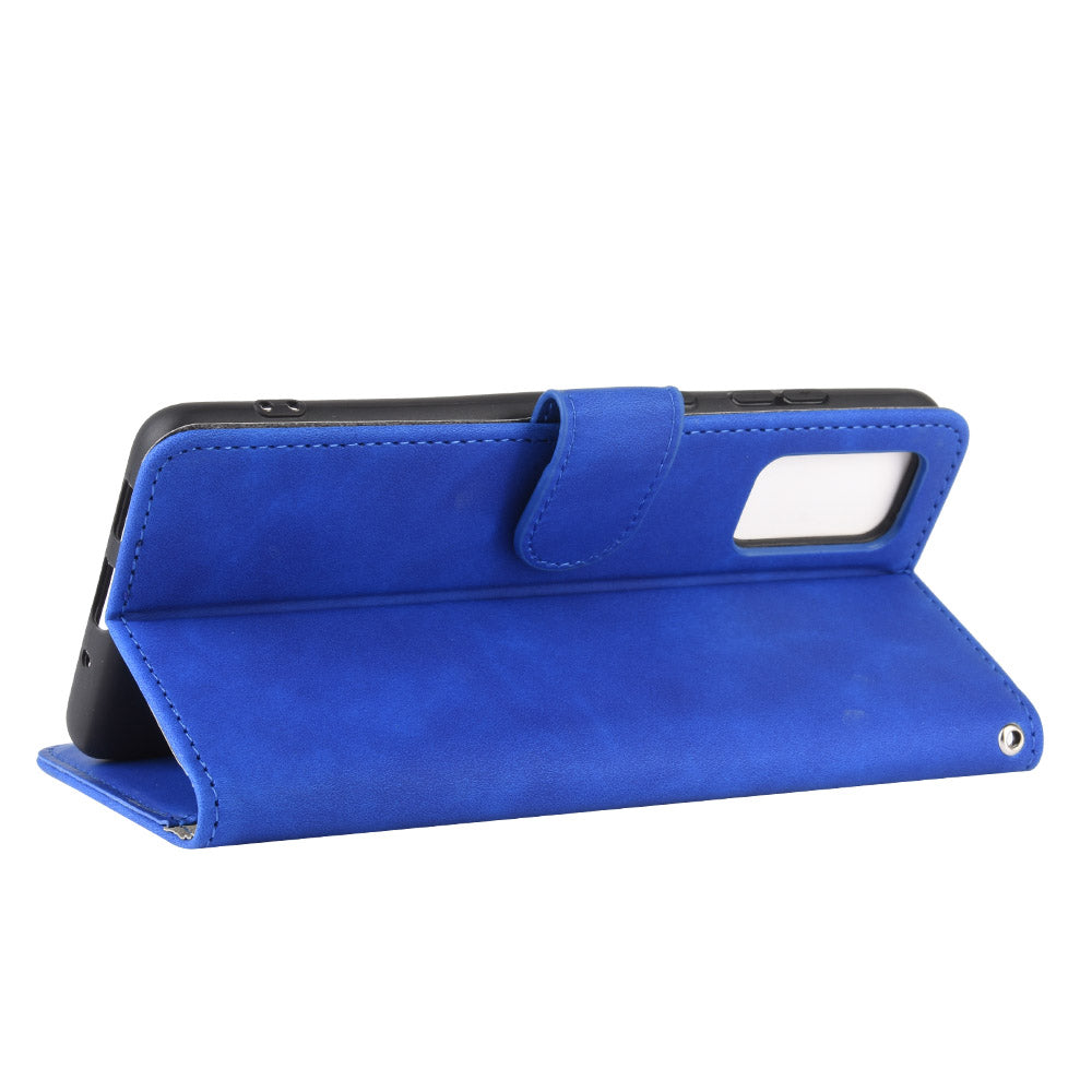 Skin-touch Leather Protector Wallet Stand Flip Case for Samsung Galaxy S20 Lite/Fan Edition/FE 5G/4G - Blue