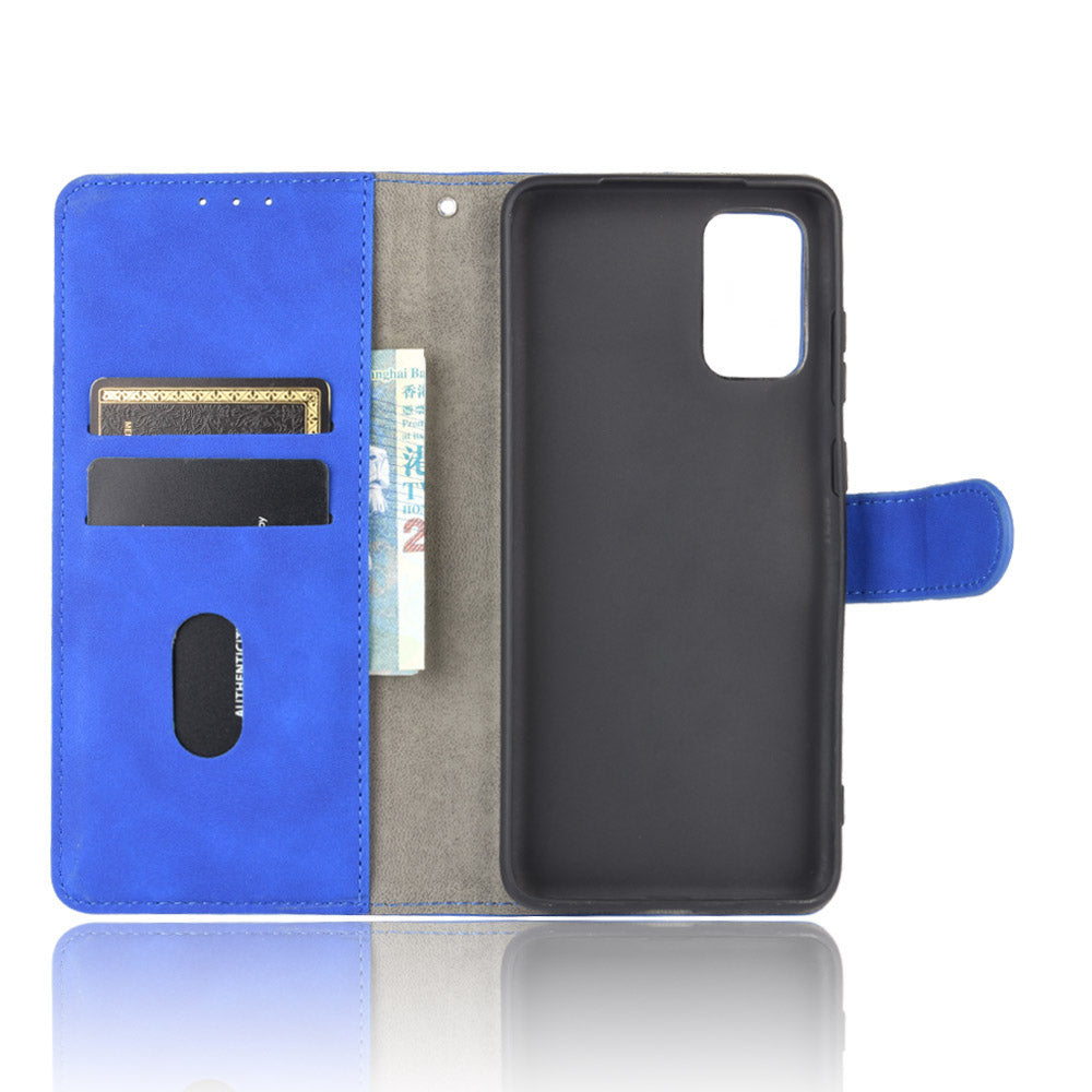 Skin-touch Leather Protector Wallet Stand Flip Case for Samsung Galaxy S20 Lite/Fan Edition/FE 5G/4G - Blue