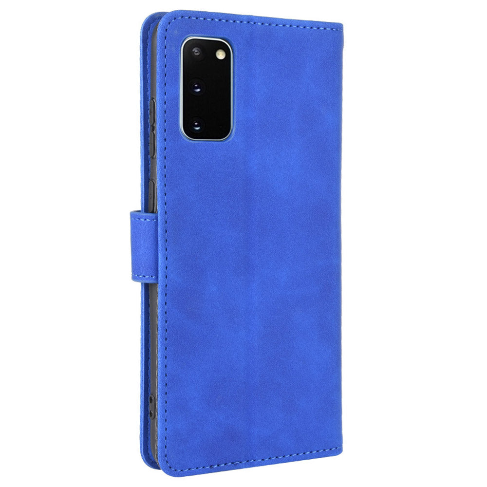 Skin-touch Leather Protector Wallet Stand Flip Case for Samsung Galaxy S20 Lite/Fan Edition/FE 5G/4G - Blue