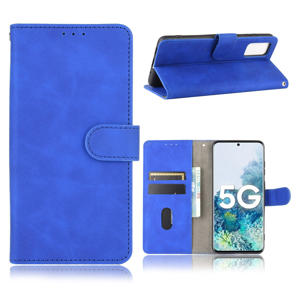 Skin-touch Leather Protector Wallet Stand Flip Case for Samsung Galaxy S20 Lite/Fan Edition/FE 5G/4G - Blue