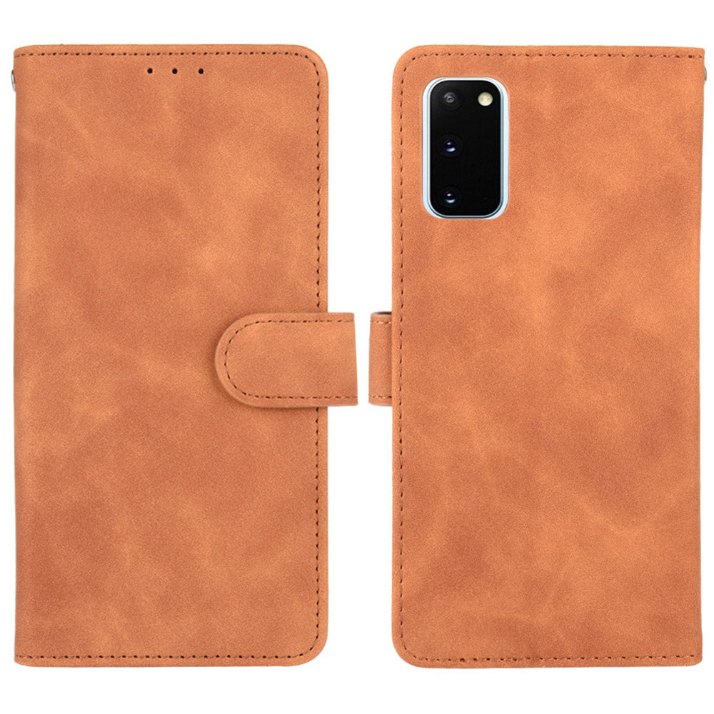 Skin-touch Leather Protector Wallet Stand Flip Case for Samsung Galaxy S20 Lite/Fan Edition/FE 5G/4G - Brown