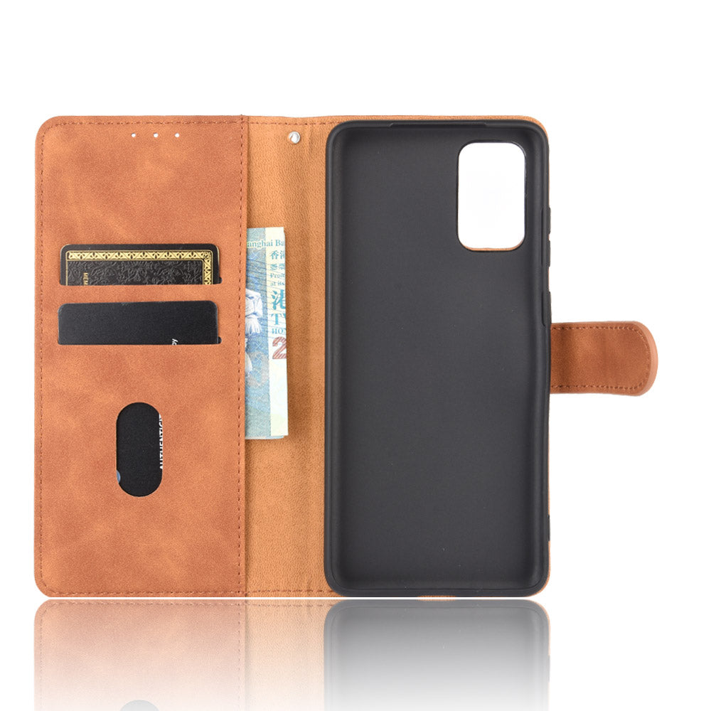 Skin-touch Leather Protector Wallet Stand Flip Case for Samsung Galaxy S20 Lite/Fan Edition/FE 5G/4G - Brown