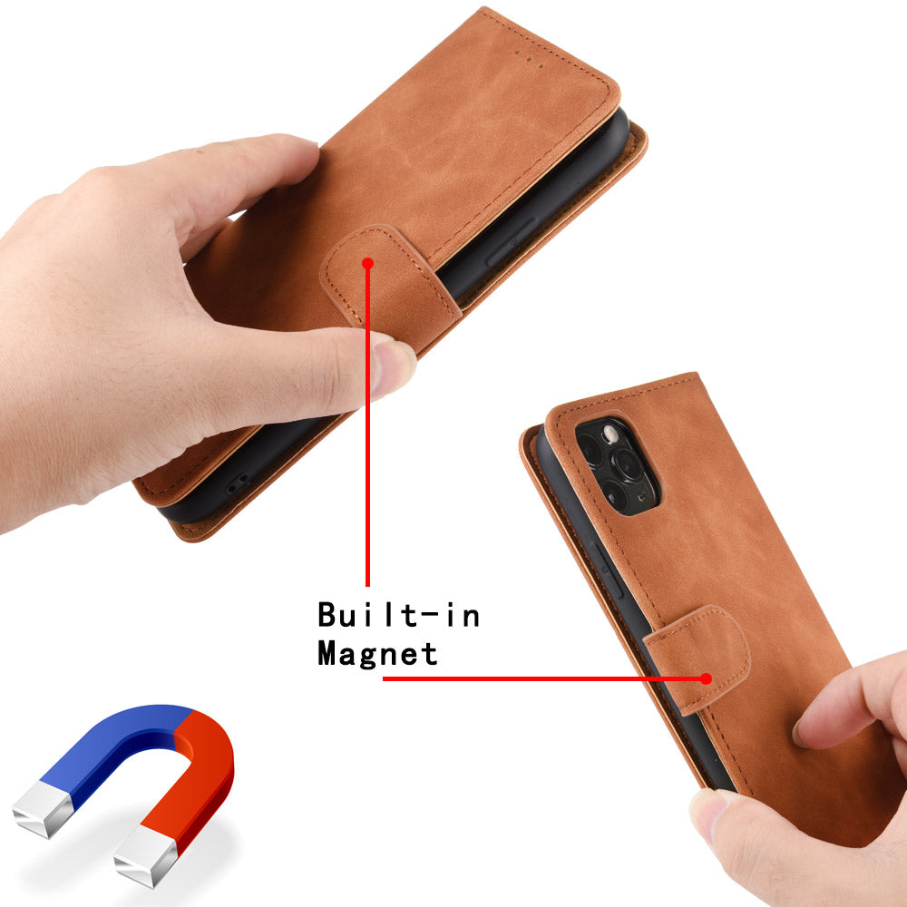 Skin-touch Leather Protector Wallet Stand Flip Case for Samsung Galaxy S20 Lite/Fan Edition/FE 5G/4G - Brown