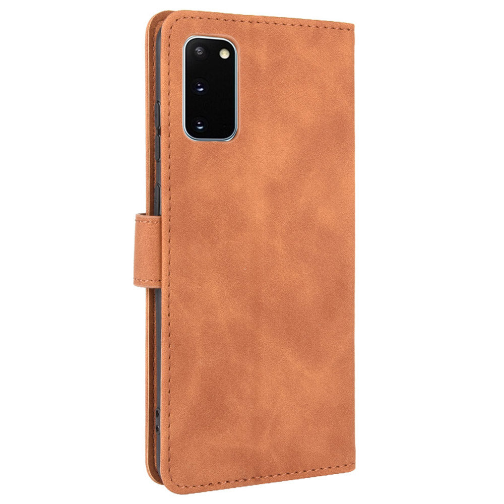 Skin-touch Leather Protector Wallet Stand Flip Case for Samsung Galaxy S20 Lite/Fan Edition/FE 5G/4G - Brown