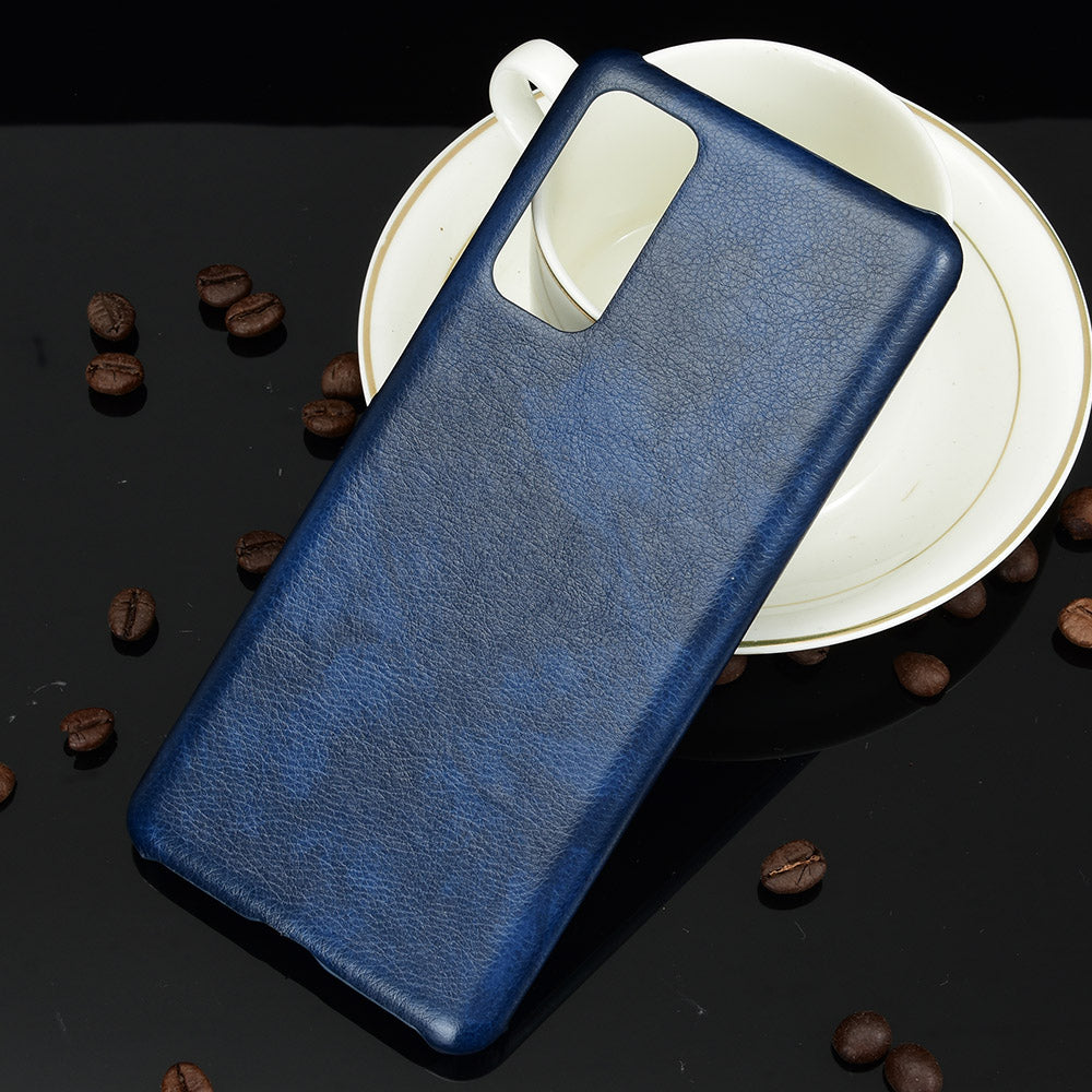 Litchi Skin Leather Coated Hard PC Case for Samsung Galaxy S20 FE 4G/5G/S20 Lite/S20 FE 2022 - Blue