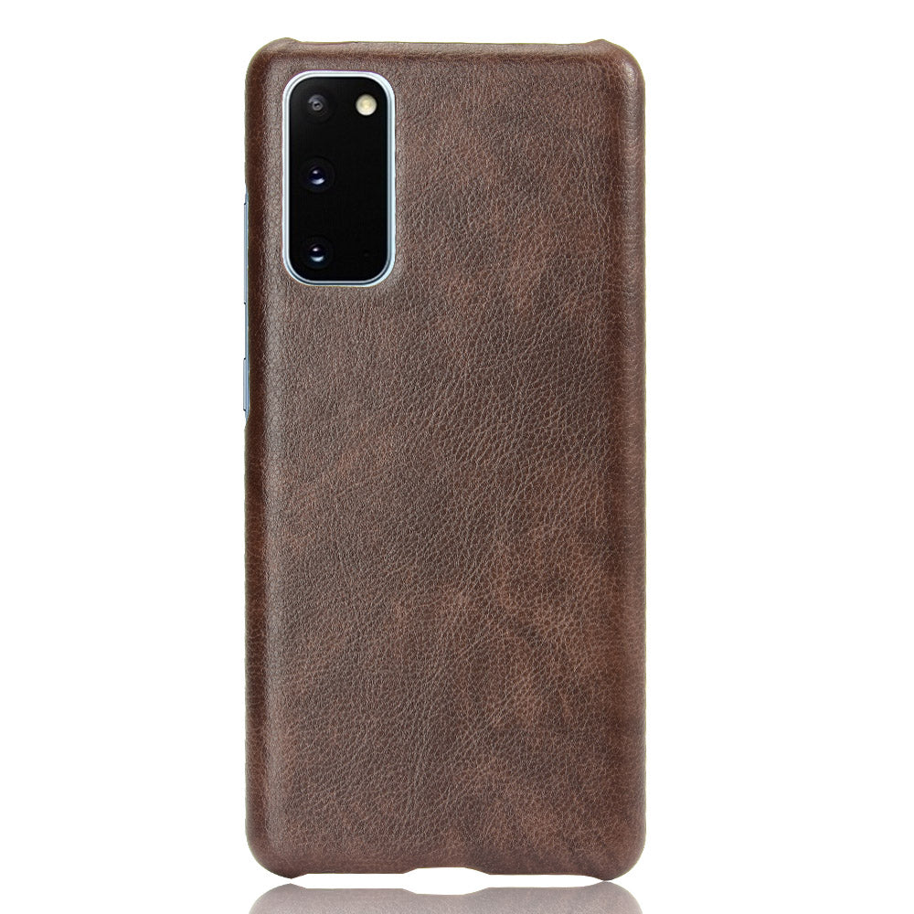 Litchi Skin Leather Coated Hard PC Case for Samsung Galaxy S20 FE 4G/5G/S20 Lite/S20 FE 2022 - Brown