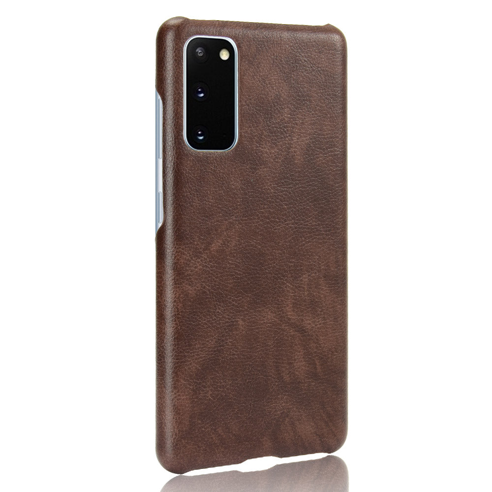 Litchi Skin Leather Coated Hard PC Case for Samsung Galaxy S20 FE 4G/5G/S20 Lite/S20 FE 2022 - Brown