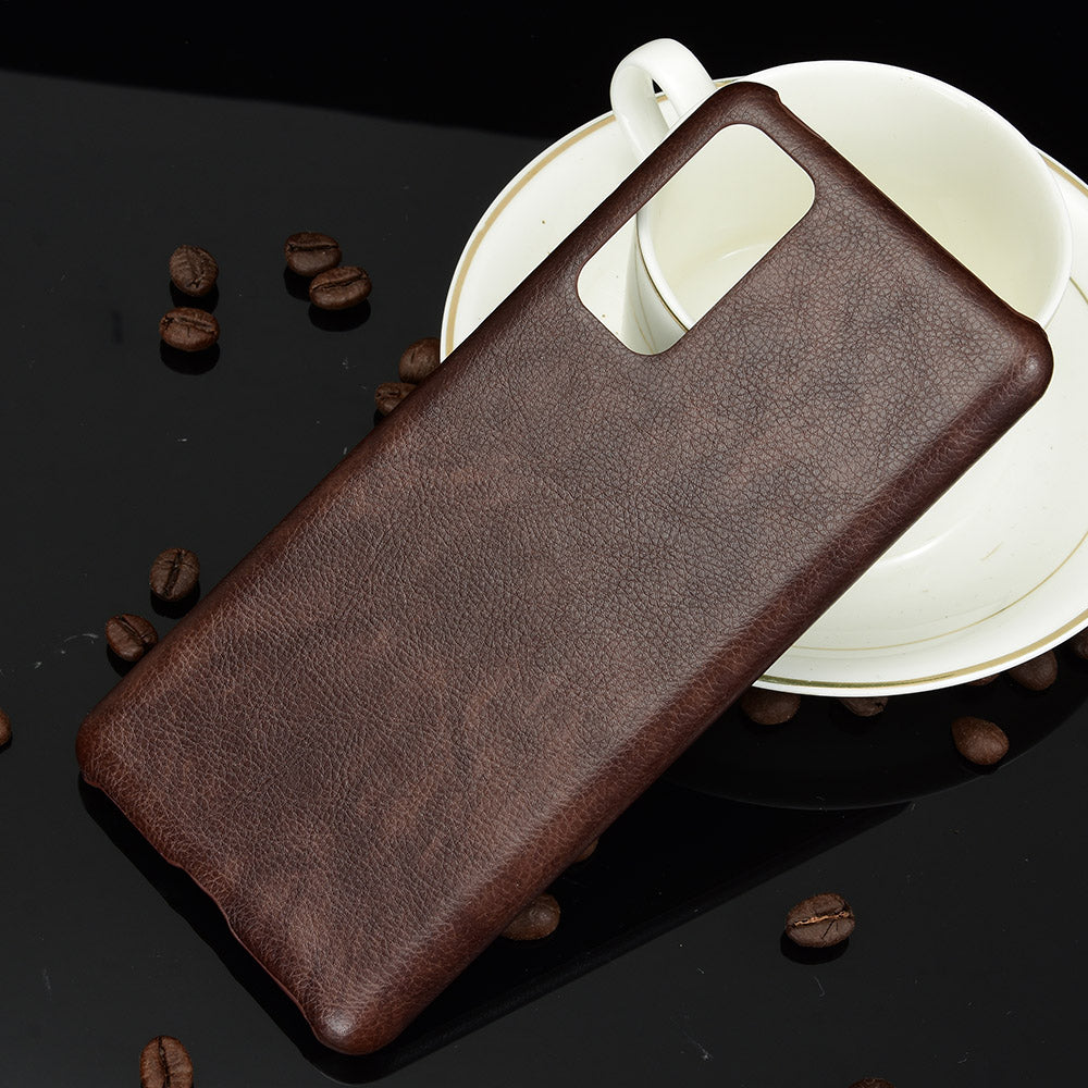 Litchi Skin Leather Coated Hard PC Case for Samsung Galaxy S20 FE 4G/5G/S20 Lite/S20 FE 2022 - Brown