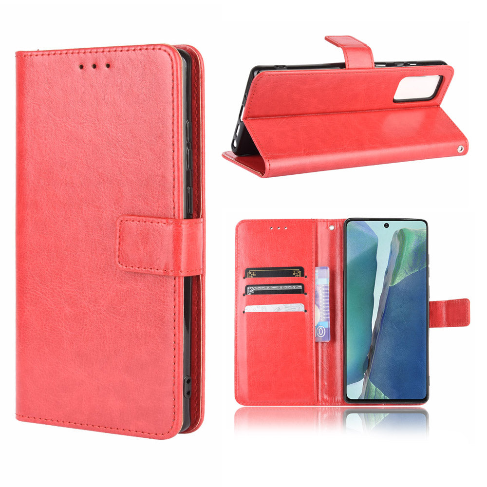 Crazy Horse Protector Wallet Stand Leather Case with Lanyard for Samsung Galaxy S20 Lite/S20 Fan Edition/FE 4G/5G - Red