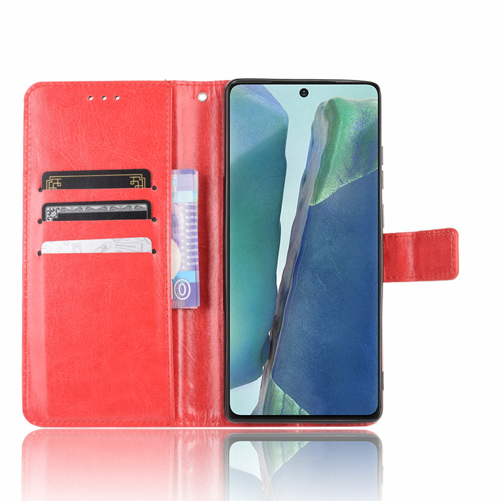 Crazy Horse Protector Wallet Stand Leather Case with Lanyard for Samsung Galaxy S20 Lite/S20 Fan Edition/FE 4G/5G - Red