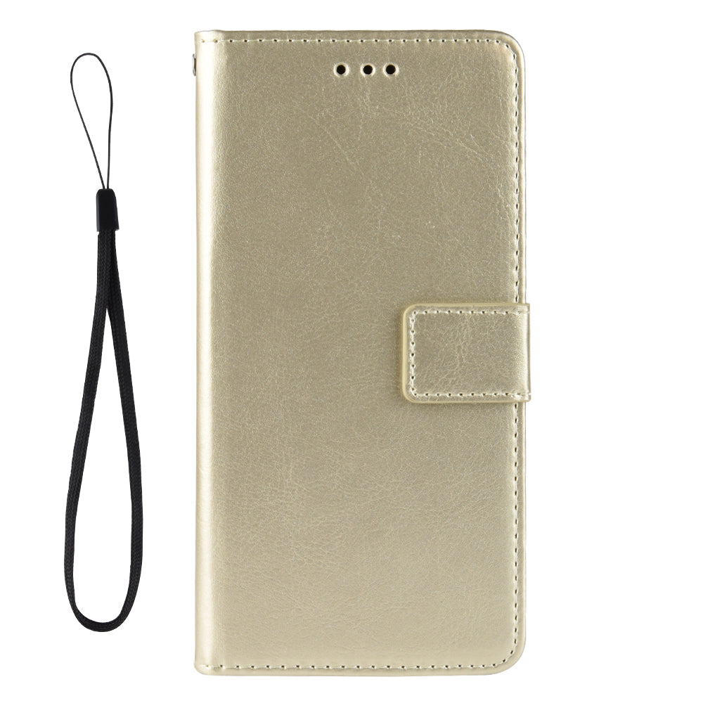 Crazy Horse Protector Wallet Stand Leather Case with Lanyard for Samsung Galaxy S20 Lite/S20 Fan Edition/FE 4G/5G - Gold