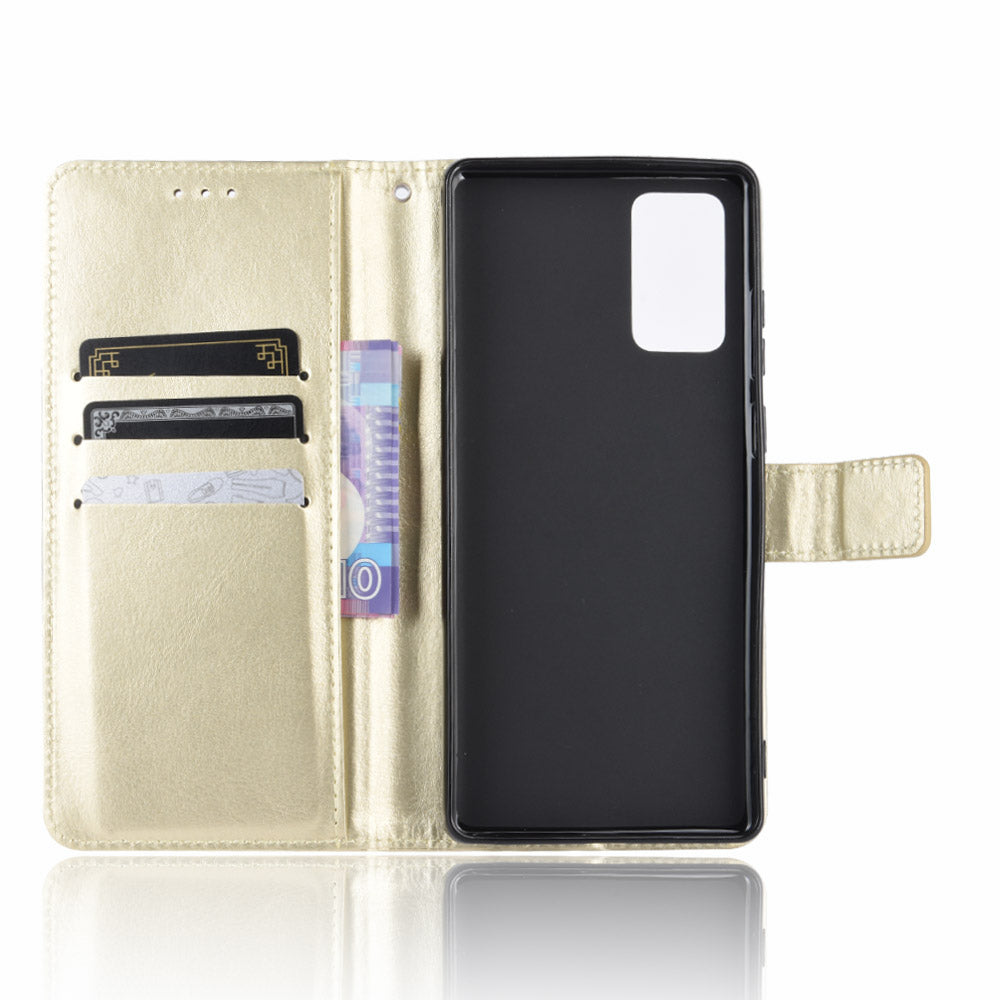 Crazy Horse Protector Wallet Stand Leather Case with Lanyard for Samsung Galaxy S20 Lite/S20 Fan Edition/FE 4G/5G - Gold