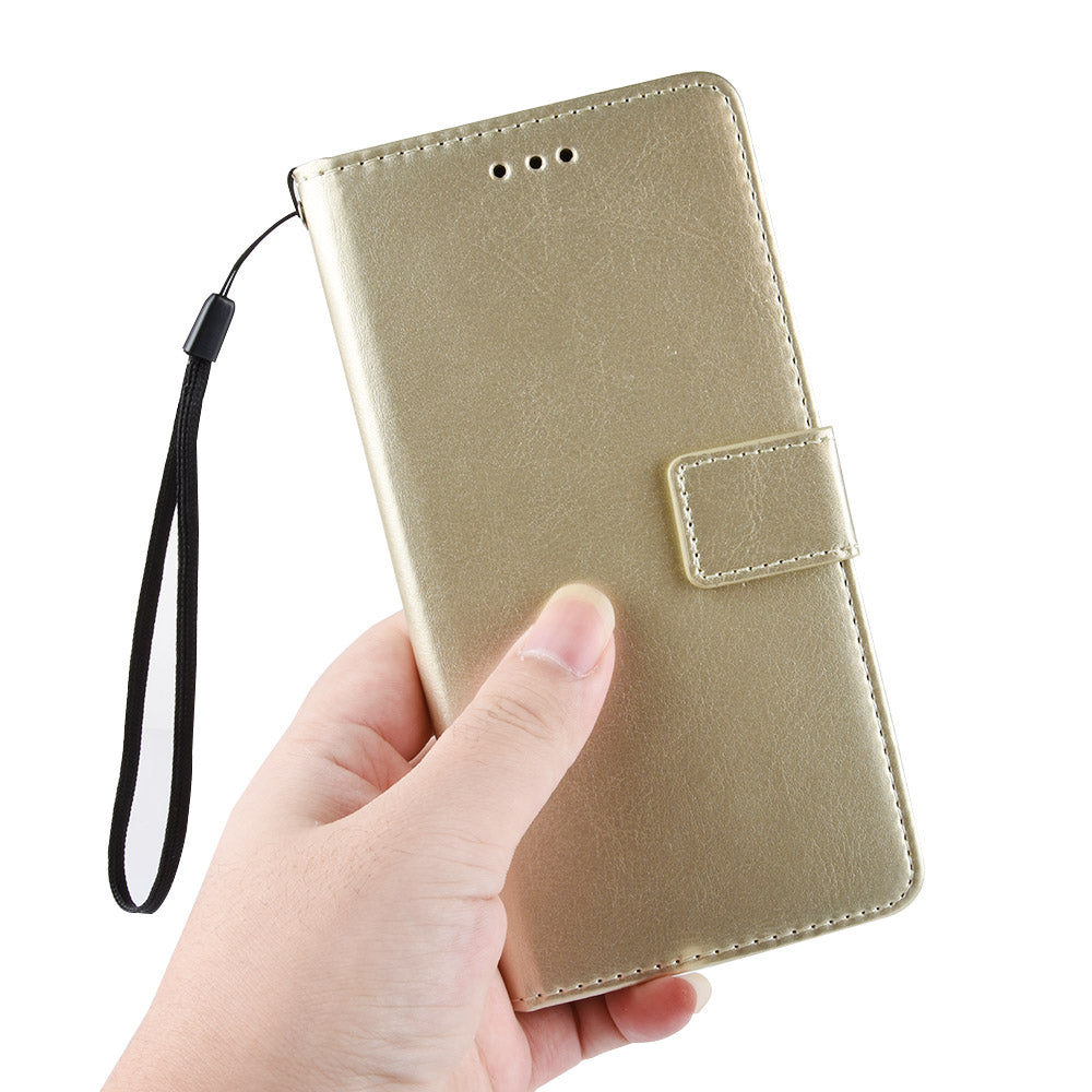 Crazy Horse Protector Wallet Stand Leather Case with Lanyard for Samsung Galaxy S20 Lite/S20 Fan Edition/FE 4G/5G - Gold