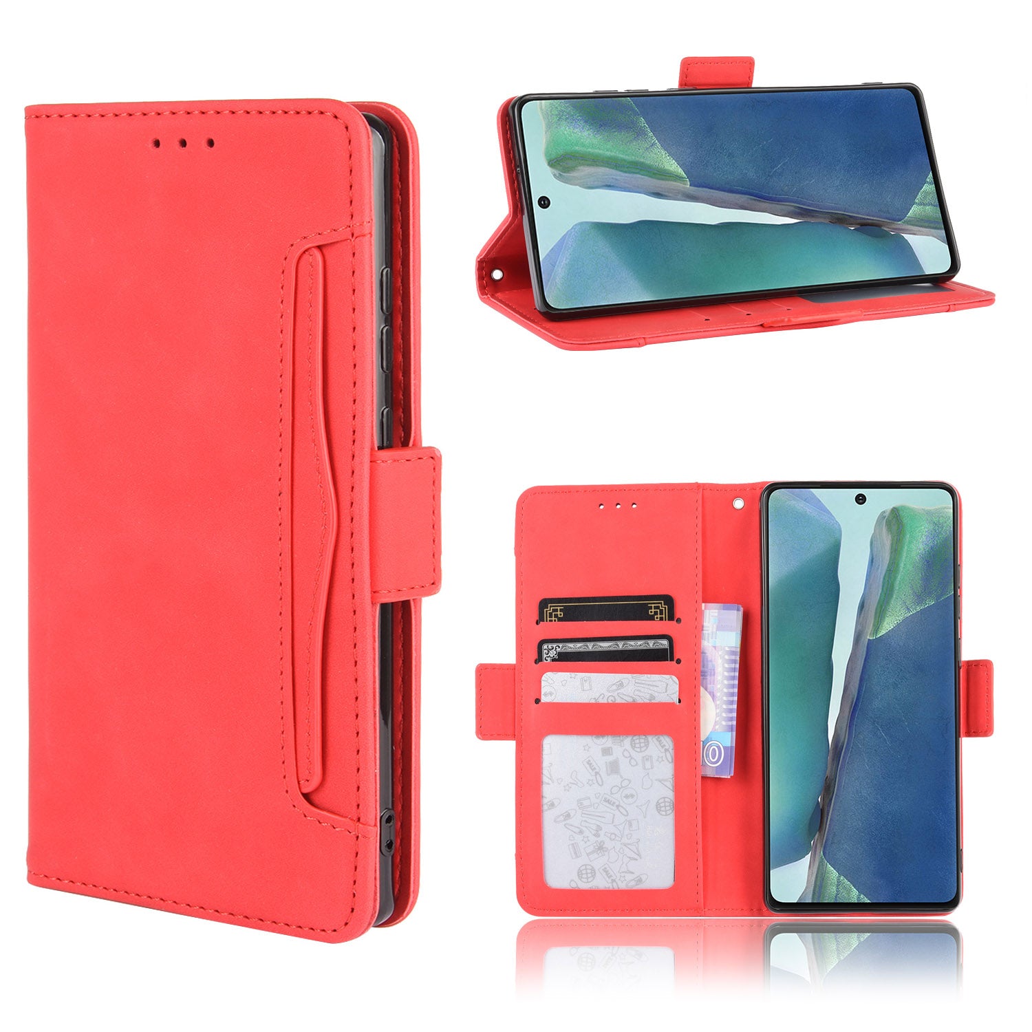 Protector Wallet Leather Stand Case for Samsung Galaxy S20 FE 4G/5G/S20 Lite/S20 FE 2022 Anti-Scratch Surface Leather Shell - Red