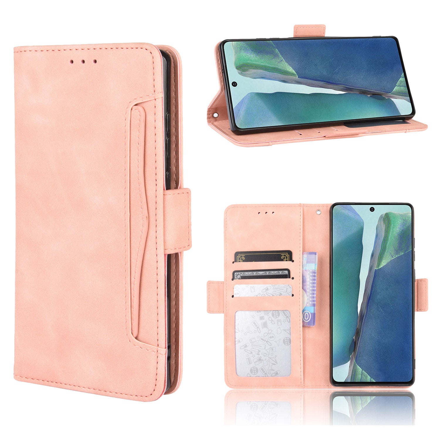 Protector Wallet Leather Stand Case for Samsung Galaxy S20 FE 4G/5G/S20 Lite/S20 FE 2022 Anti-Scratch Surface Leather Shell - Pink