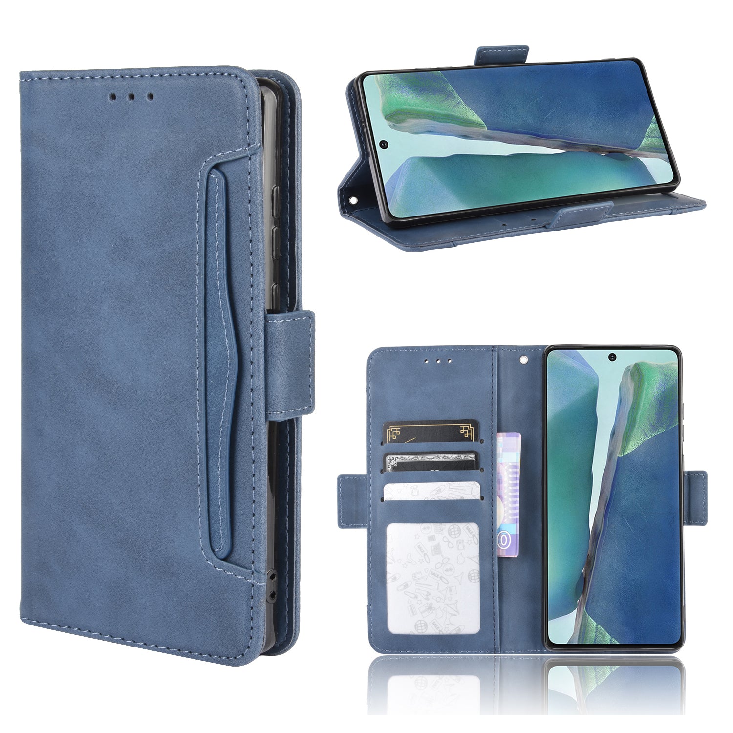 Protector Wallet Leather Stand Case for Samsung Galaxy S20 FE 4G/5G/S20 Lite/S20 FE 2022 Anti-Scratch Surface Leather Shell - Blue