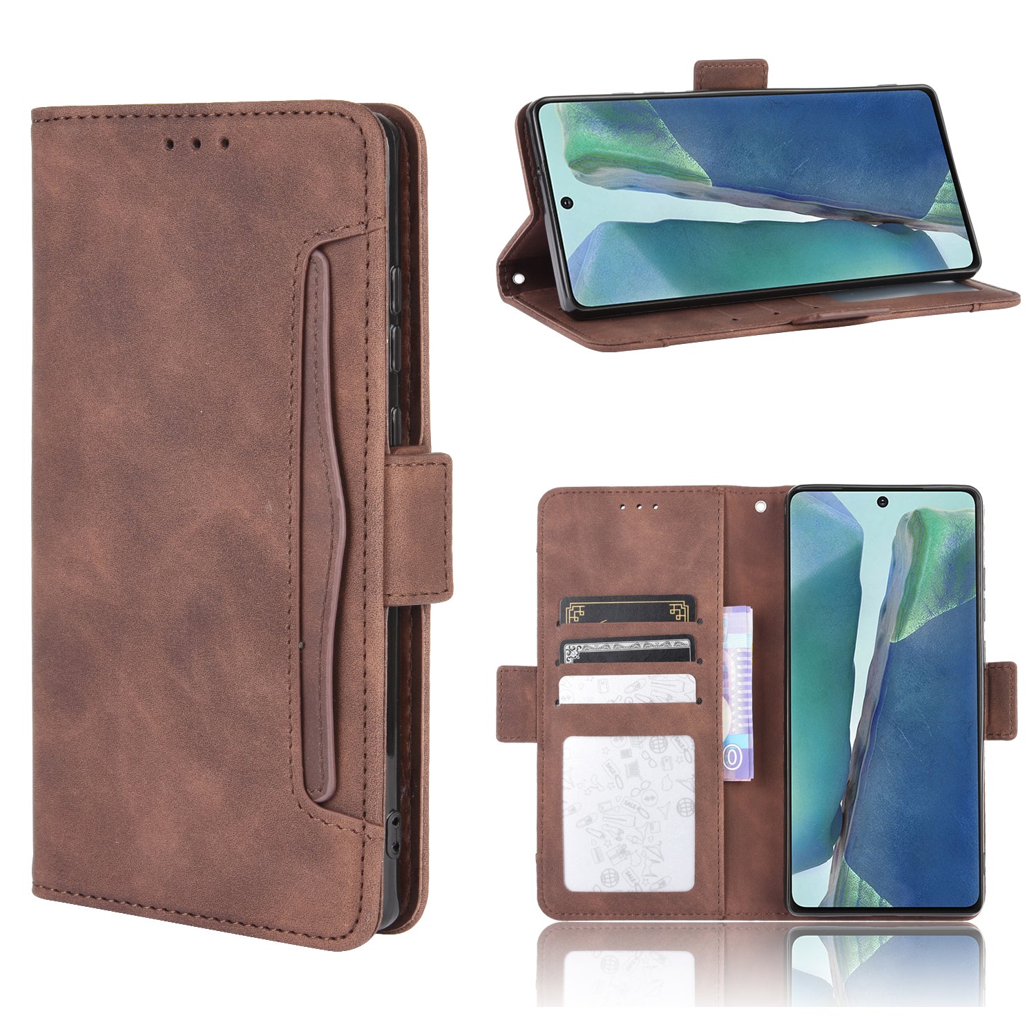 Protector Wallet Leather Stand Case for Samsung Galaxy S20 FE 4G/5G/S20 Lite/S20 FE 2022 Anti-Scratch Surface Leather Shell - Brown