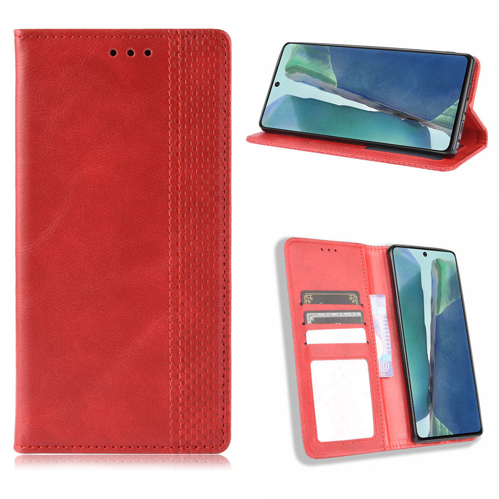 Vintage Protector Wallet Stand Leather Cover for Samsung Galaxy S20 Lite/S20 Fan Edition/FE 4G/5G - Red