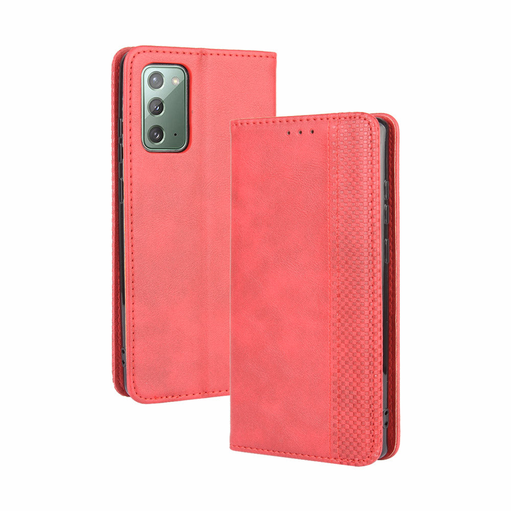 Vintage Protector Wallet Stand Leather Cover for Samsung Galaxy S20 Lite/S20 Fan Edition/FE 4G/5G - Red