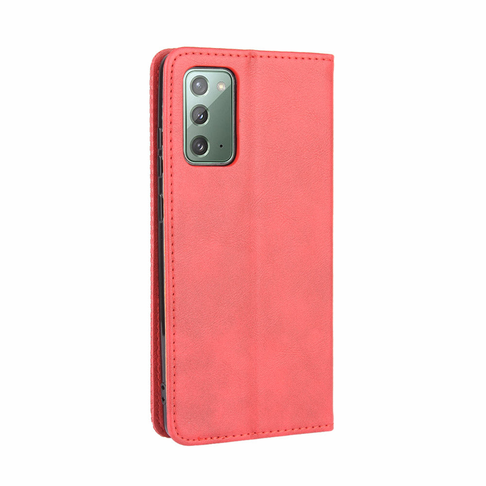 Vintage Protector Wallet Stand Leather Cover for Samsung Galaxy S20 Lite/S20 Fan Edition/FE 4G/5G - Red