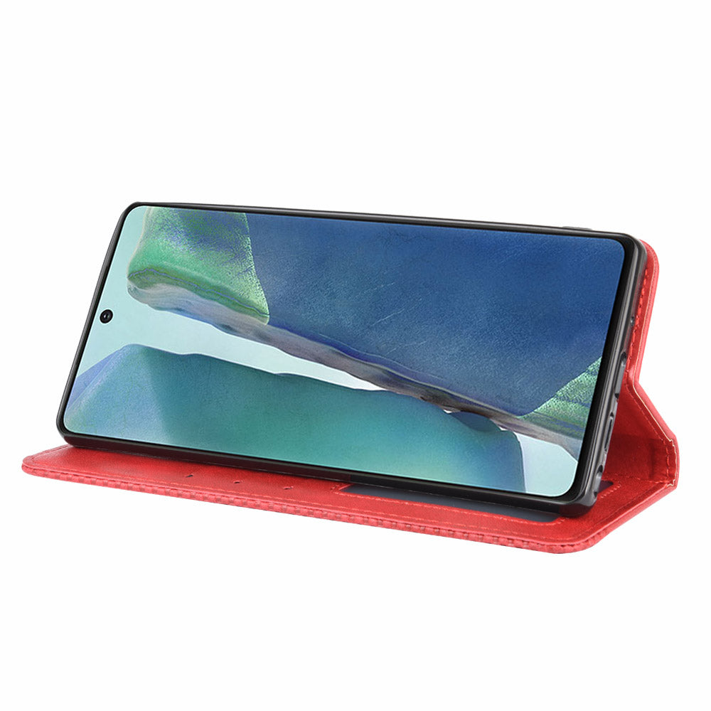 Vintage Protector Wallet Stand Leather Cover for Samsung Galaxy S20 Lite/S20 Fan Edition/FE 4G/5G - Red