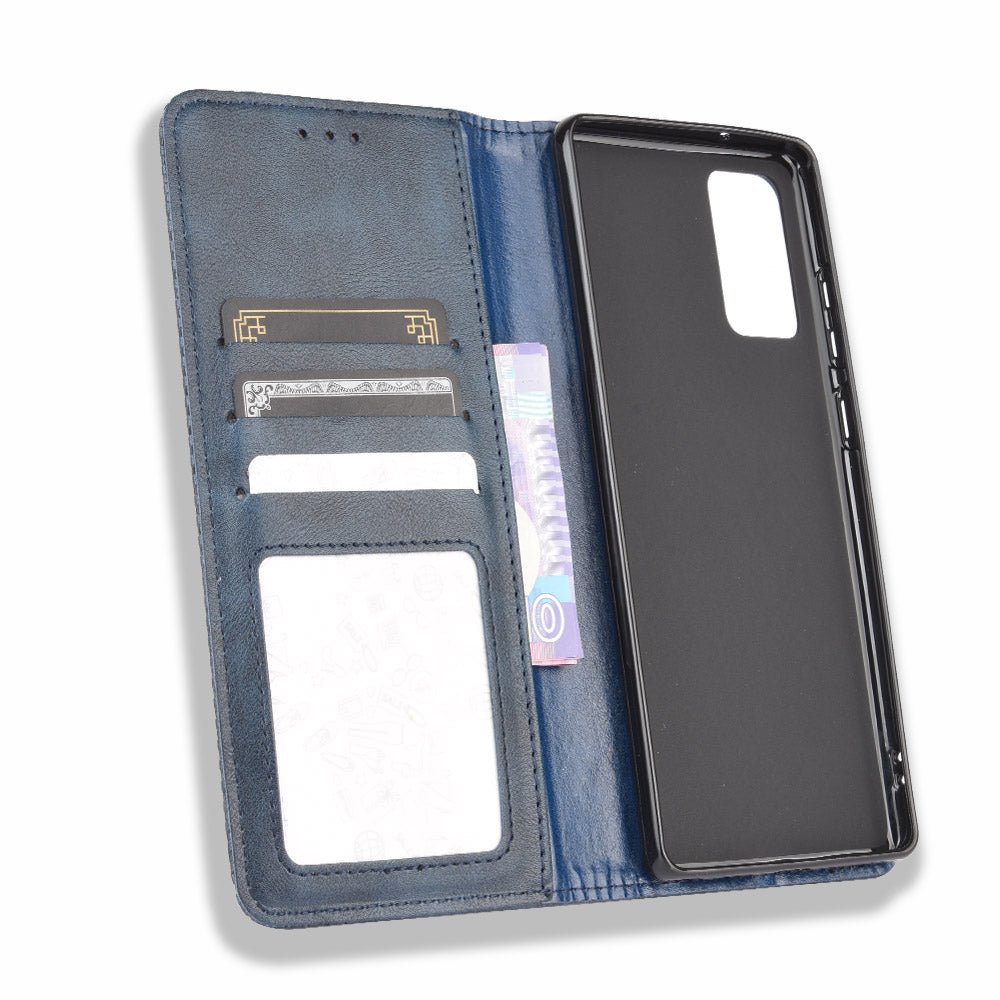 Vintage Protector Wallet Stand Leather Cover for Samsung Galaxy S20 Lite/S20 Fan Edition/FE 4G/5G - Blue