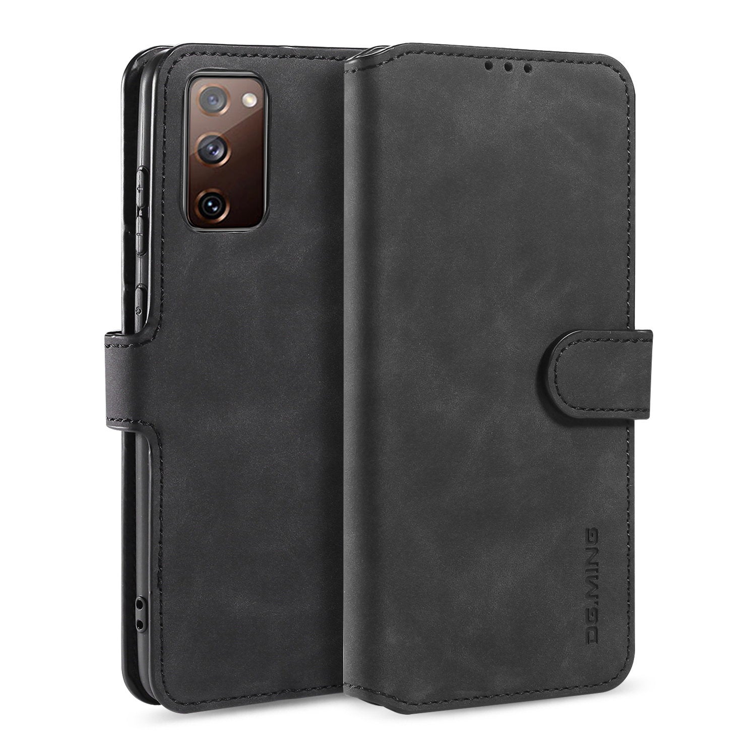 DG.MING Phone Case for Samsung Galaxy S20 FE 4G/5G/S20 Lite/S20 FE 2022 Retro Style Leather Wallet Stand Cover - Black