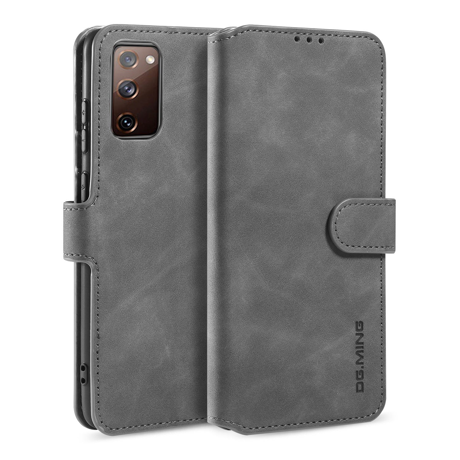 DG.MING Phone Case for Samsung Galaxy S20 FE 4G/5G/S20 Lite/S20 FE 2022 Retro Style Leather Wallet Stand Cover - Grey