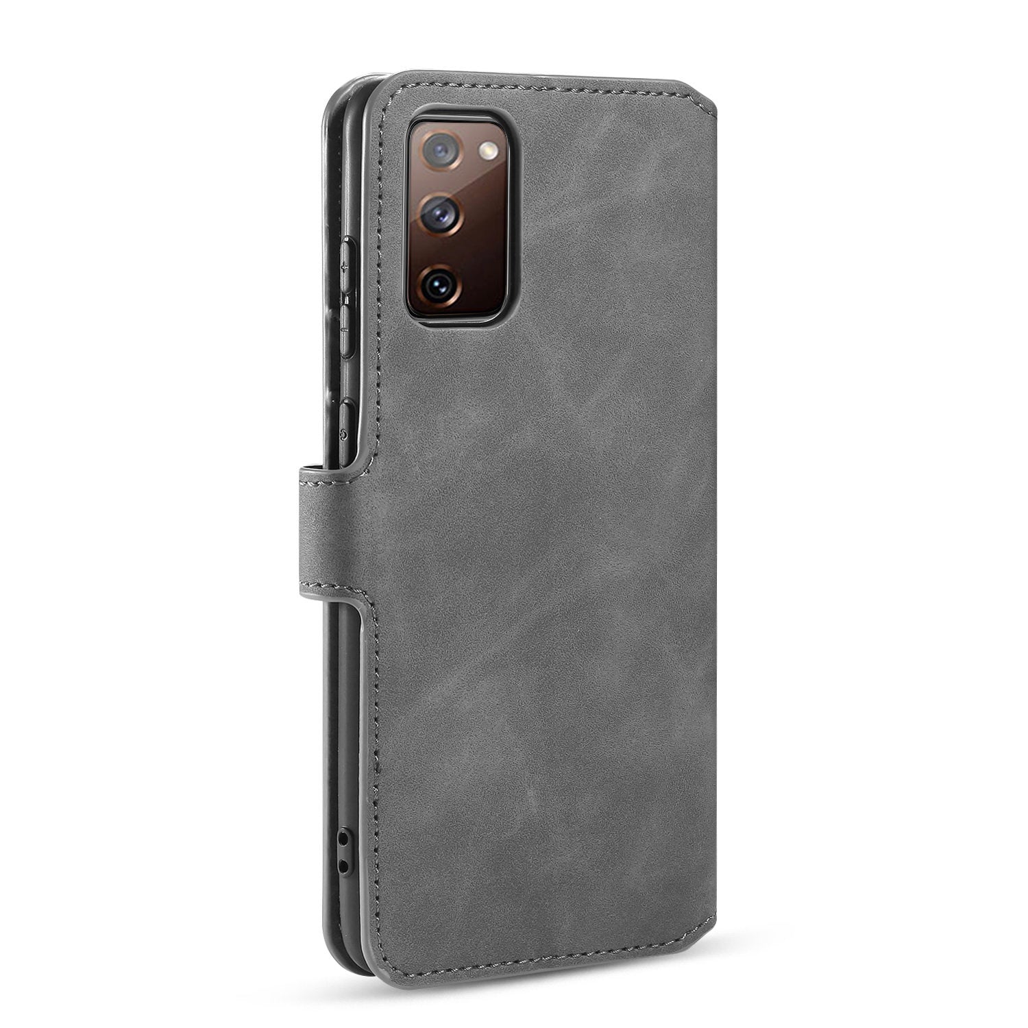 DG.MING Phone Case for Samsung Galaxy S20 FE 4G/5G/S20 Lite/S20 FE 2022 Retro Style Leather Wallet Stand Cover - Grey