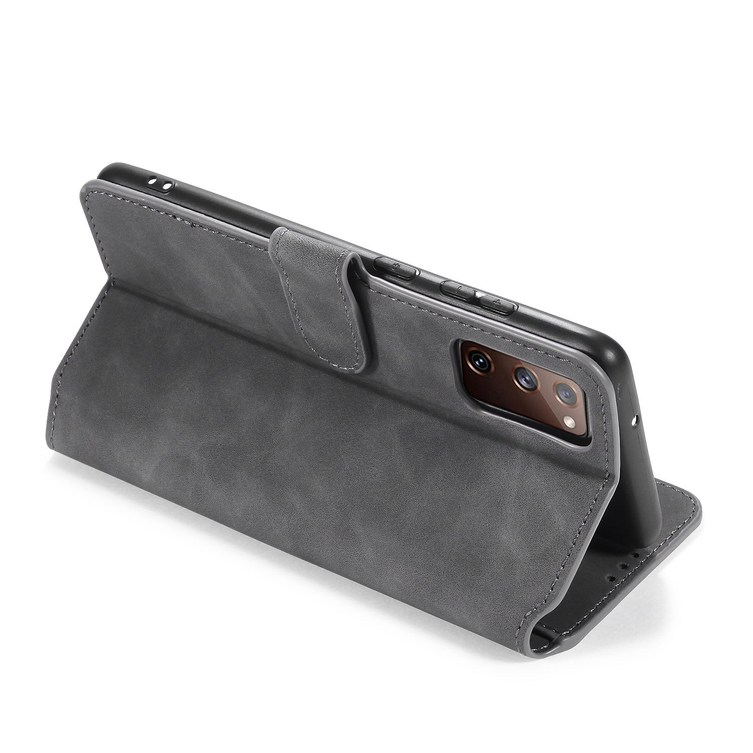 DG.MING Phone Case for Samsung Galaxy S20 FE 4G/5G/S20 Lite/S20 FE 2022 Retro Style Leather Wallet Stand Cover - Grey