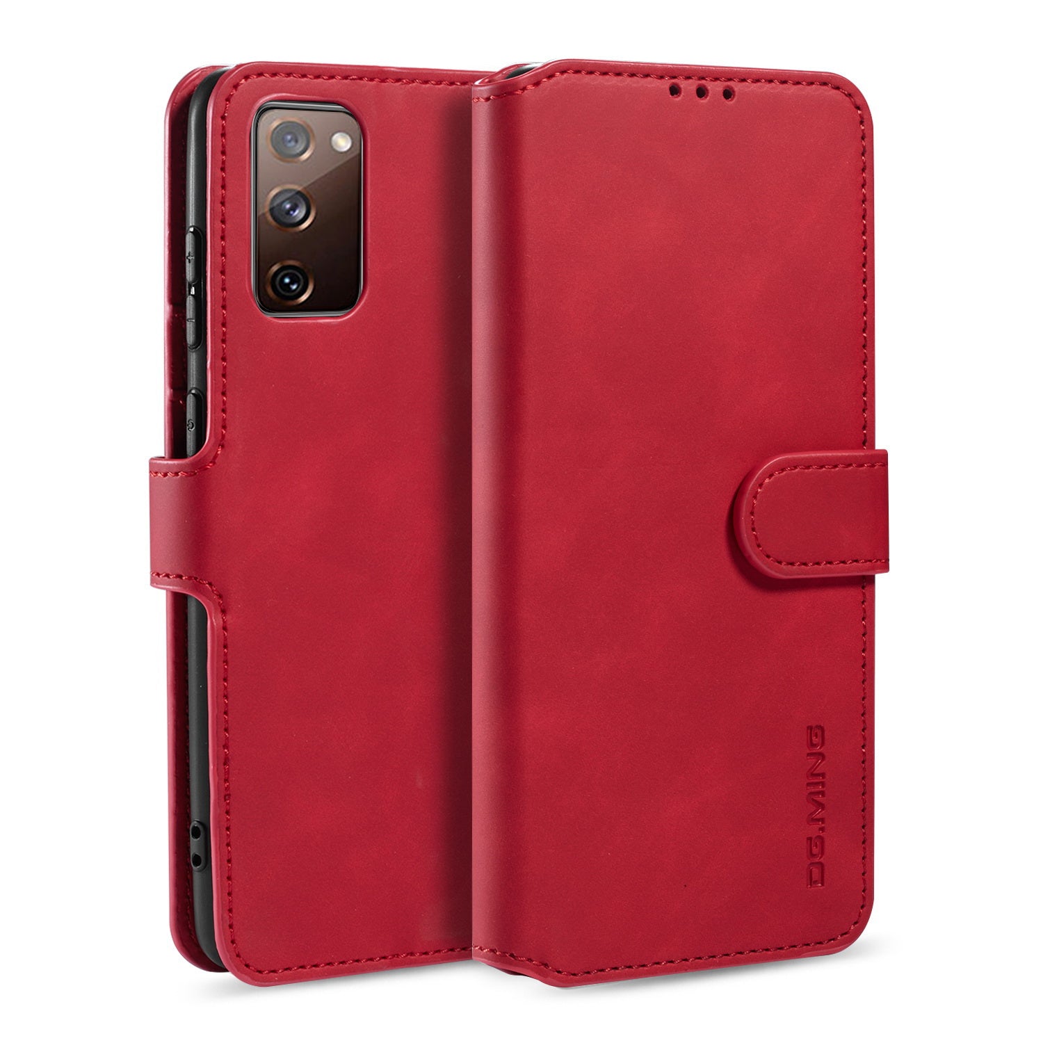 DG.MING Phone Case for Samsung Galaxy S20 FE 4G/5G/S20 Lite/S20 FE 2022 Retro Style Leather Wallet Stand Cover - Red