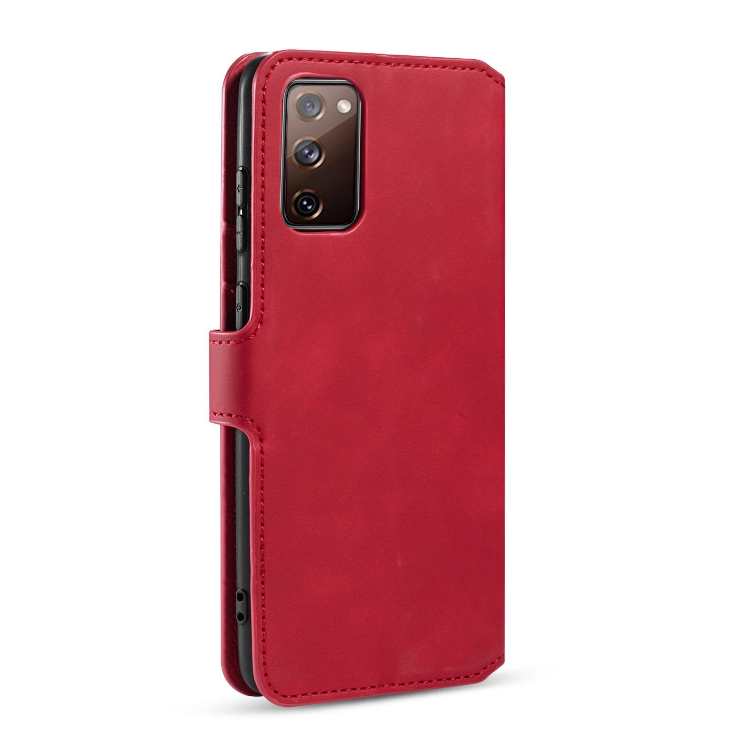 DG.MING Phone Case for Samsung Galaxy S20 FE 4G/5G/S20 Lite/S20 FE 2022 Retro Style Leather Wallet Stand Cover - Red