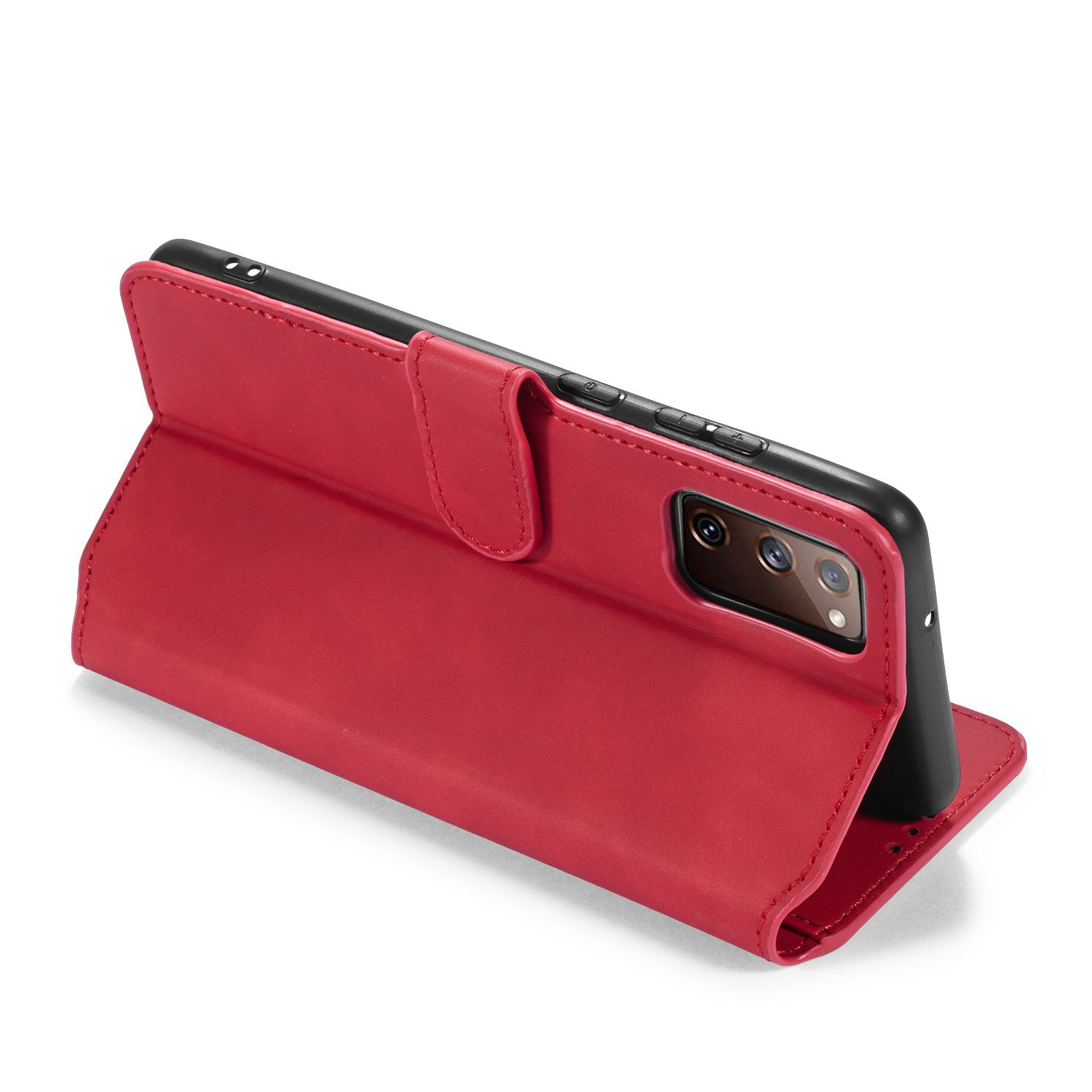 DG.MING Phone Case for Samsung Galaxy S20 FE 4G/5G/S20 Lite/S20 FE 2022 Retro Style Leather Wallet Stand Cover - Red