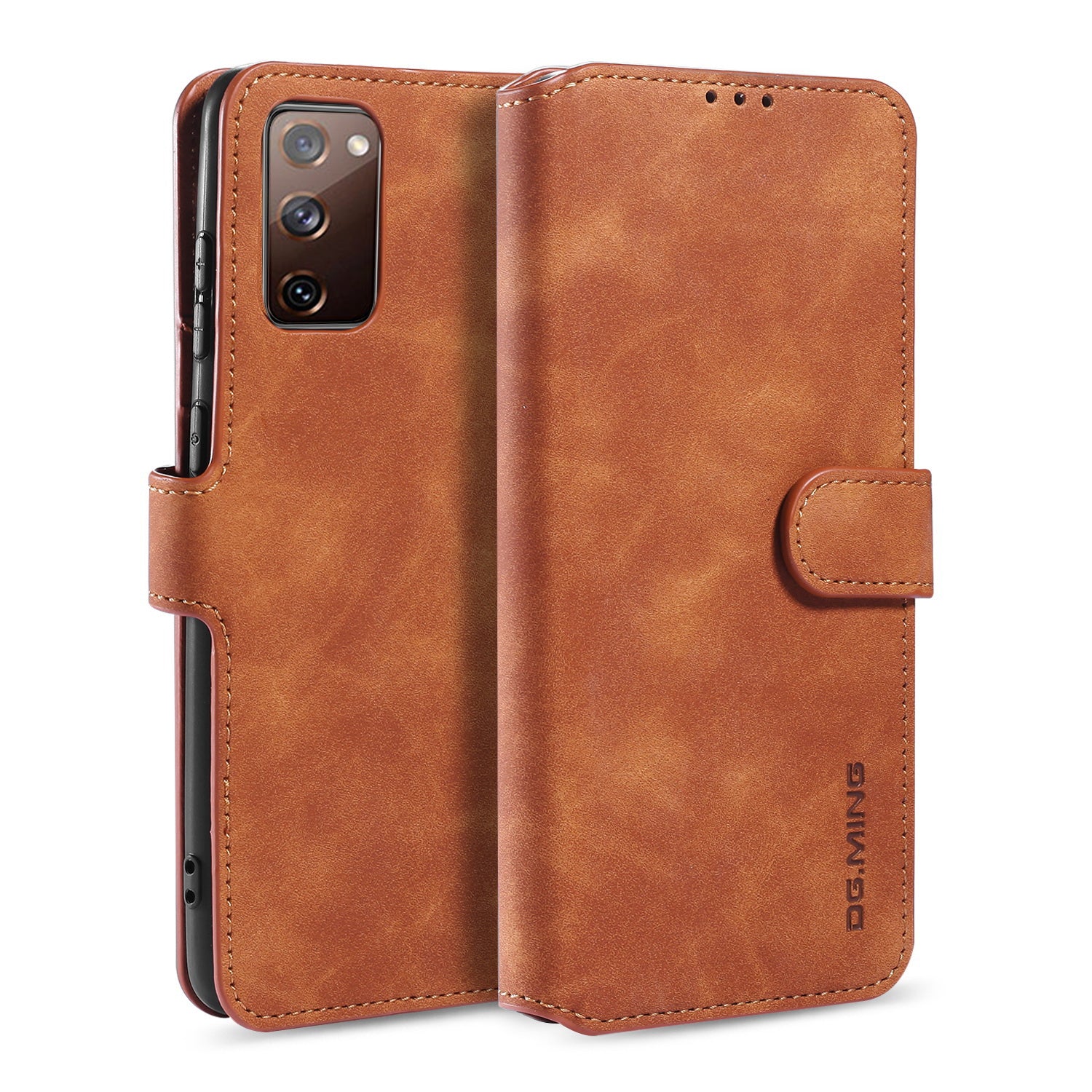 DG.MING Phone Case for Samsung Galaxy S20 FE 4G/5G/S20 Lite/S20 FE 2022 Retro Style Leather Wallet Stand Cover - Brown