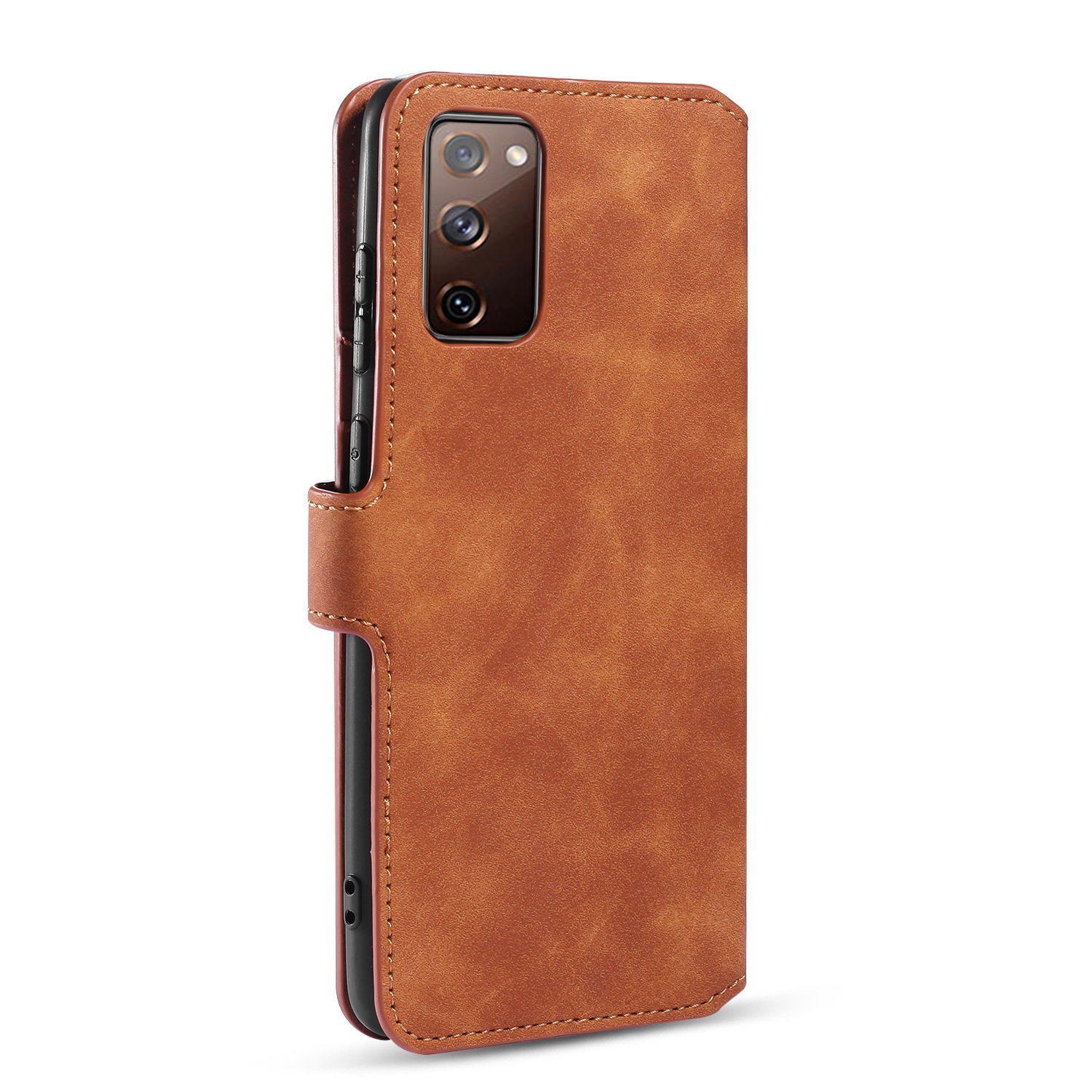 DG.MING Phone Case for Samsung Galaxy S20 FE 4G/5G/S20 Lite/S20 FE 2022 Retro Style Leather Wallet Stand Cover - Brown