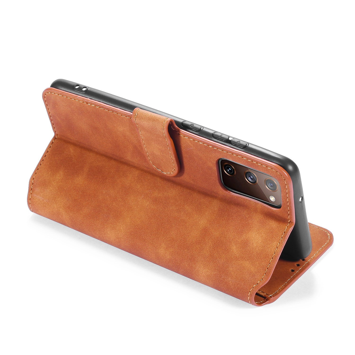 DG.MING Phone Case for Samsung Galaxy S20 FE 4G/5G/S20 Lite/S20 FE 2022 Retro Style Leather Wallet Stand Cover - Brown