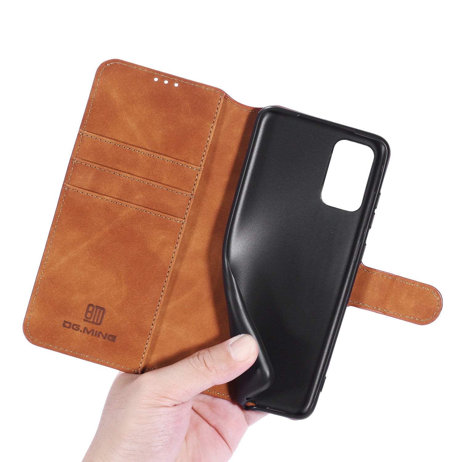 DG.MING Phone Case for Samsung Galaxy S20 FE 4G/5G/S20 Lite/S20 FE 2022 Retro Style Leather Wallet Stand Cover - Brown