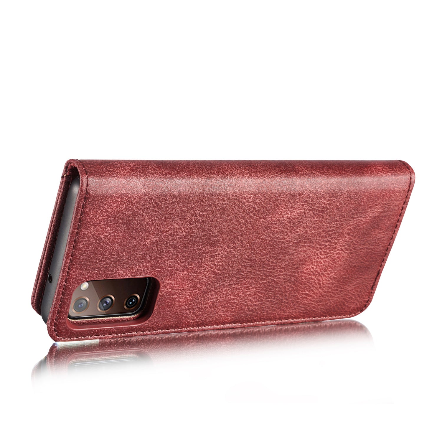 DG.MING Detachable 2-in-1 Split Leather Wallet Shell + PC Back Case for Samsung Galaxy S20 FE 4G / 5G / S20 Lite / S20 FE 2022 - Wine Red