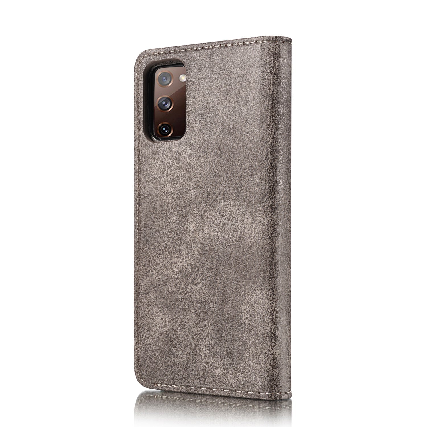 DG.MING Detachable 2-in-1 Split Leather Wallet Shell + PC Back Case for Samsung Galaxy S20 FE 4G / 5G / S20 Lite / S20 FE 2022 - Grey